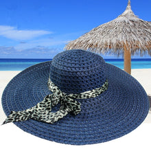 women sun hat straw hat wide large brim beach cap with leopard ribbon orange TIML66