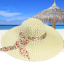 women sun hat straw hat wide large brim beach cap with leopard ribbon orange TIML66