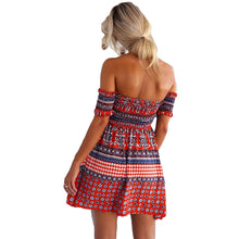 sexy off should bohemian dress elegant print beach casual dresses plus size dress women backless dress vestidos TIML66