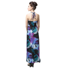 sexy women beach dress floral print halter tie elegant vintage dress purple women party maxi dress vestidos TIML66