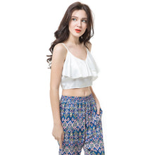 Sexy Women Crop Top Vest Ruffle Layers Backless Spaghetti Strap V Neck Solid Bralet Women Top Casual Blouse White TIML66 TIML66