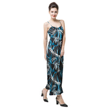 Sexy Women Elegant Dress Contrast Print V Neck Spaghetti Strap Light Pad Beach Maxi Dress Vestidos Blue TIML66 TIML66