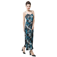 sexy women elegant dress contrast print v neck spaghetti strap light pad beach maxi dress vestidos blue TIML66