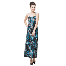 Sexy Women Elegant Dress Contrast Print V Neck Spaghetti Strap Light Pad Beach Maxi Dress Vestidos Blue TIML66 TIML66
