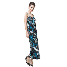 sexy women elegant dress contrast print v neck spaghetti strap light pad beach maxi dress vestidos blue TIML66