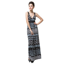 sexy women long maxi dress geometric print deep v neck boho dress backless elegant bohemian party beach dress black TIML66