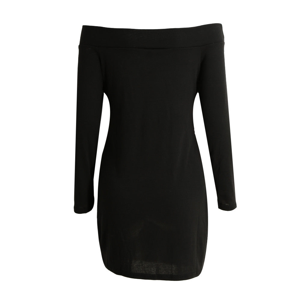 Sexy Women Off Shoulder Bodycon Dress Slash Neck Long Sleeve Pencil Bandage Dress Solid Ladies Party Mini Dresses XL TIML66 TIML66