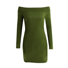 Sexy Women Off Shoulder Bodycon Dress Slash Neck Long Sleeve Pencil Bandage Dress Solid Ladies Party Mini Dresses XL TIML66 TIML66