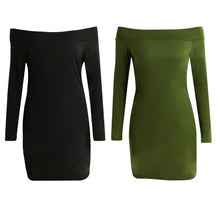 Sexy Women Off Shoulder Bodycon Dress Slash Neck Long Sleeve Pencil Bandage Dress Solid Ladies Party Mini Dresses XL TIML66 TIML66