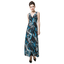 Sexy Women Long Dress Print Deep V Neck Backless Elegant Maxi Dress Bohemian Party Beach Dress Dark Blue TIML66 TIML66
