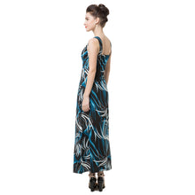 sexy women long dress print deep v neck backless elegant maxi dress bohemian party beach dress dark blue TIML66