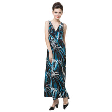 Sexy Women Long Dress Print Deep V Neck Backless Elegant Maxi Dress Bohemian Party Beach Dress Dark Blue TIML66 TIML66