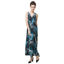 sexy women long dress print deep v neck backless elegant maxi dress bohemian party beach dress dark blue TIML66