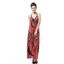 style women dress print halter deep v neck cross backless slim red sexy long maxi halter dress TIML66