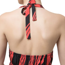 style women dress print halter deep v neck cross backless slim red sexy long maxi halter dress TIML66