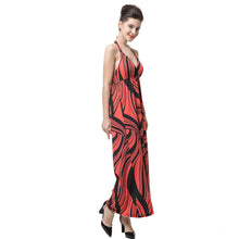 style women dress print halter deep v neck cross backless slim red sexy long maxi halter dress TIML66