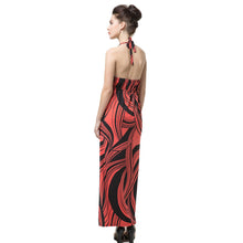 style women dress print halter deep v neck cross backless slim red sexy long maxi halter dress TIML66