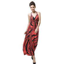 style women dress print halter deep v neck cross backless slim red sexy long maxi halter dress TIML66