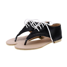 women flat sandals lace up cut out flip flop shoes woman pu leather gladiator sandals women plus size sandale femme TIML66