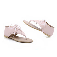 women flat sandals lace up cut out flip flop shoes woman pu leather gladiator sandals women plus size sandale femme TIML66