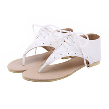 women flat sandals lace up cut out flip flop shoes woman pu leather gladiator sandals women plus size sandale femme TIML66
