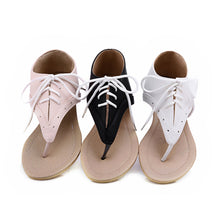 women flat sandals lace up cut out flip flop shoes woman pu leather gladiator sandals women plus size sandale femme TIML66