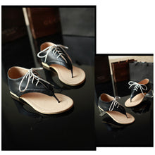 women flat sandals lace up cut out flip flop shoes woman pu leather gladiator sandals women plus size sandale femme TIML66