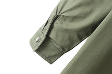 women shirts chest pockets embroidery turn down collar long sleeves button casual women tops loose blouse army green TIML66