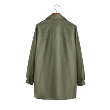 women shirts chest pockets embroidery turn down collar long sleeves button casual women tops loose blouse army green TIML66