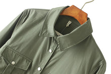 women shirts chest pockets embroidery turn down collar long sleeves button casual women tops loose blouse army green TIML66