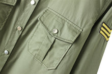 women shirts chest pockets embroidery turn down collar long sleeves button casual women tops loose blouse army green TIML66