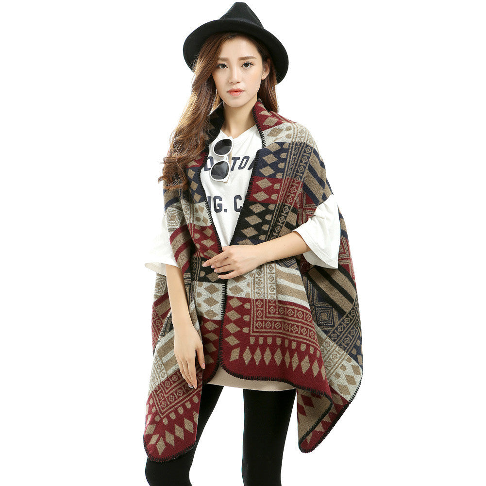 Vintage Women Shawls And Scarves Poncho Blanket Cape Contrast Geometric Warm Cardigan Long Blanket Scarf Pashmina TIML66 TIML66