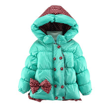 Super Warm Baby Girl Down Coat Bebe Hooded Jacket Bowknot Long Sleeve Jackets Kids Polka Dot Outwear TIML66