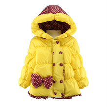 Super Warm Baby Girl Down Coat Bebe Hooded Jacket Bowknot Long Sleeve Jackets Kids Polka Dot Outwear TIML66