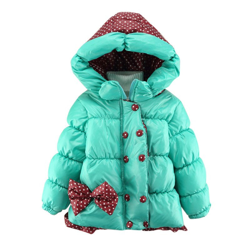 Super Warm Baby Girl Down Coat Bebe Hooded Jacket Bowknot Long Sleeve Jackets Kids Polka Dot Outwear TIML66