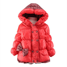 Super Warm Baby Girl Down Coat Bebe Hooded Jacket Bowknot Long Sleeve Jackets Kids Polka Dot Outwear TIML66