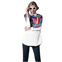 Women Blouses Vintage Retro Print Long Shirt Turn Down Collar Long Sleeve Shirt Casual Women Tops Blusas Plus size White TIML66 TIML66