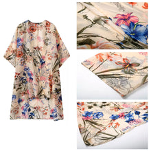 women chiffon blouses open front floral leaf print half sleeves thin outerwear loose elegant cardigan women coat yellow TIML66