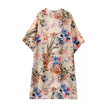 women chiffon blouses open front floral leaf print half sleeves thin outerwear loose elegant cardigan women coat yellow TIML66