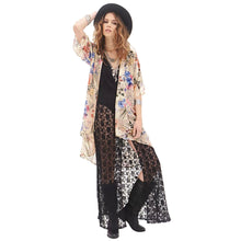 women chiffon blouses open front floral leaf print half sleeves thin outerwear loose elegant cardigan women coat yellow TIML66
