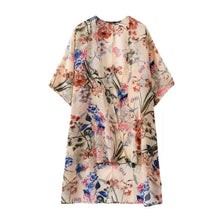 women chiffon blouses open front floral leaf print half sleeves thin outerwear loose elegant cardigan women coat yellow TIML66