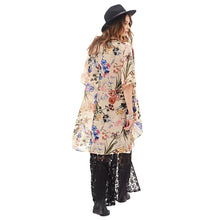 women chiffon blouses open front floral leaf print half sleeves thin outerwear loose elegant cardigan women coat yellow TIML66