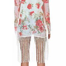 women chiffon outerwear open front floral print tassel women blouses long sleeves elegant loose cardigan thin coat red TIML66