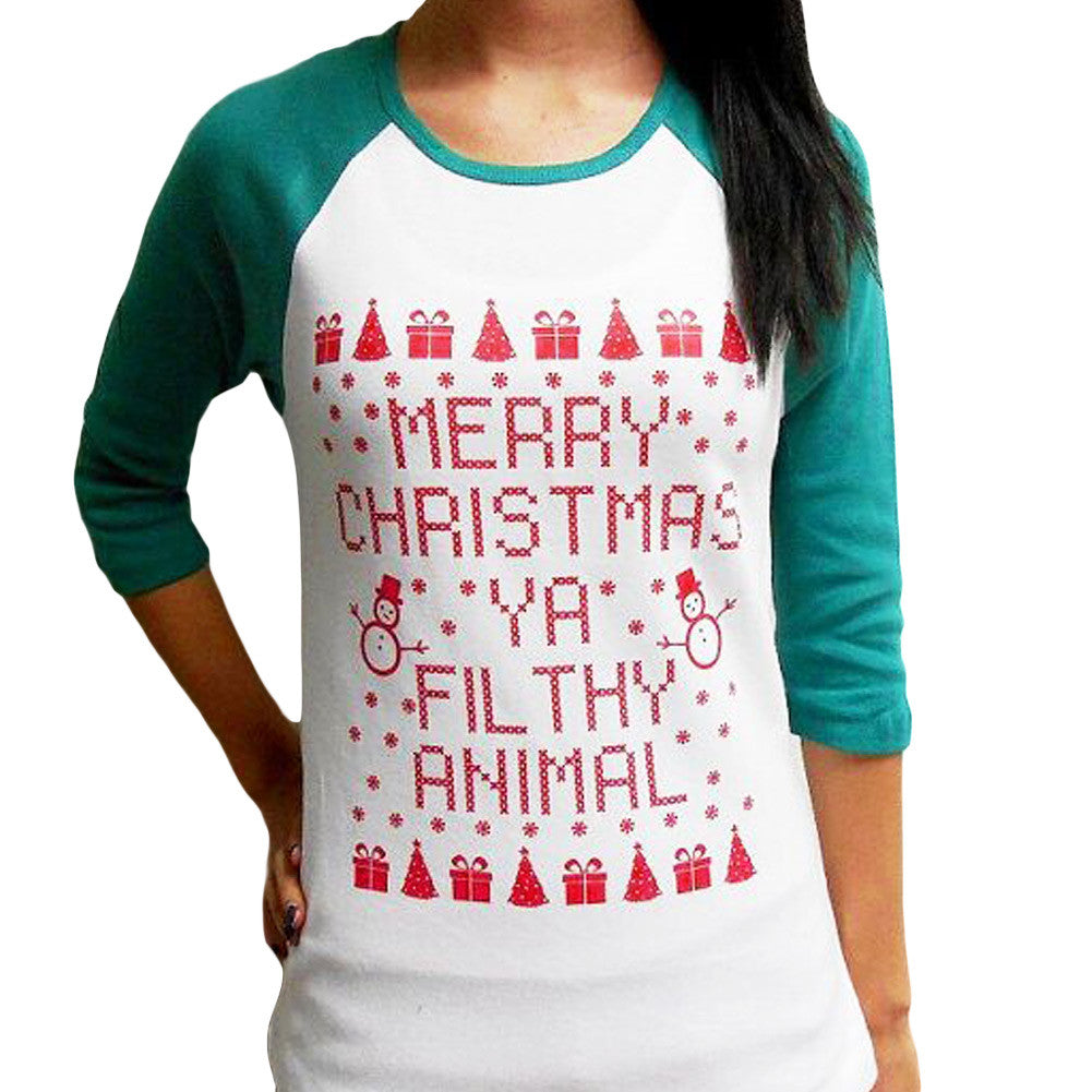 Women Christmas Tree Printed T-Shirt Ladies O-Neck Long Sleeve Patchwork Tops Holiday Casual Tee Top RedGreen Pull TIML66 TIML66