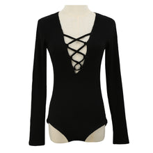 Women Jumpsuit Sexy Bodysuit Criss Cross Deep V Neck Ribbed Tights Bodycon Jumpsuit Short Rompers BlackGrey TIML66 TIML66