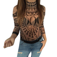 Ladies Printing Slim Bodycon Long-sleeve Club Playsuits Jumpsuit Tops Transparent Bodysuits Tops TIML66