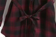 women plaid vintage dress turn down collar long sleeve shirt dress elegant lady office party dress vestidos red TIML66