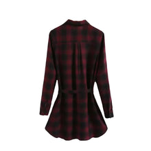 women plaid vintage dress turn down collar long sleeve shirt dress elegant lady office party dress vestidos red TIML66