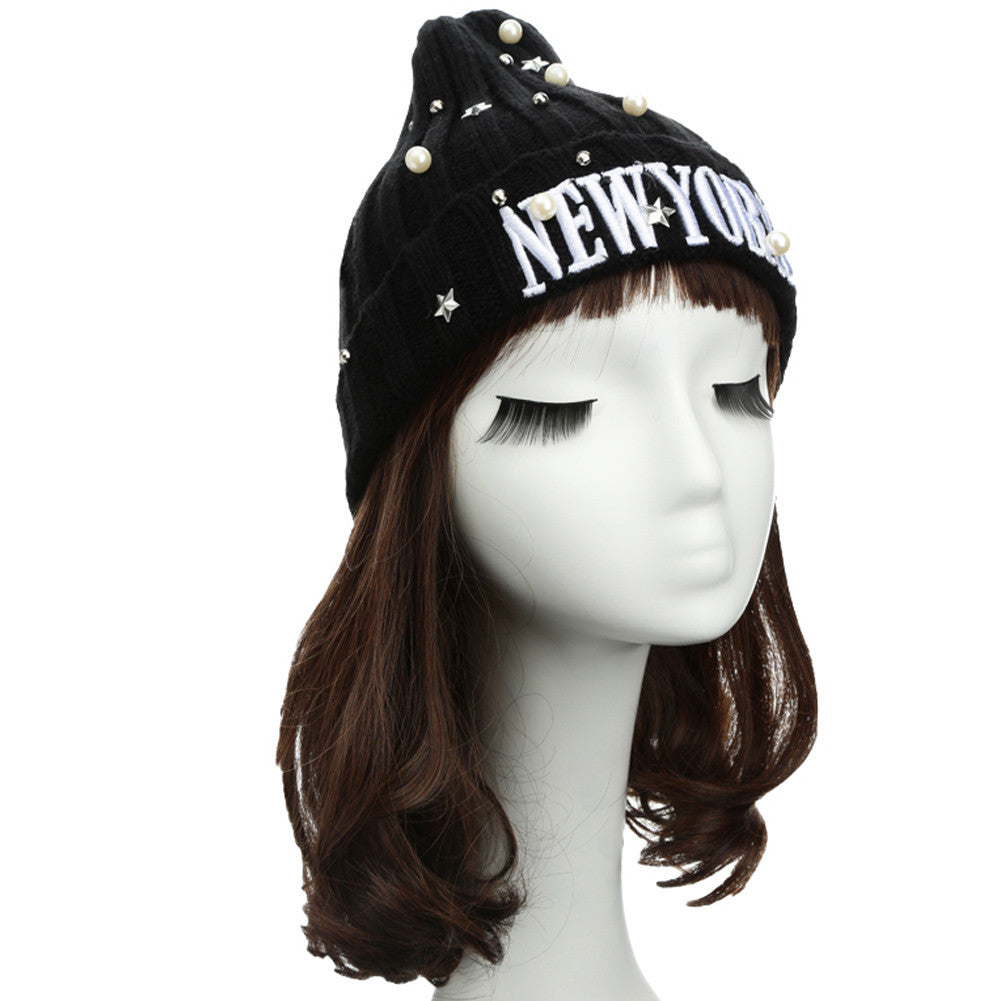 Casual Beanie Men Hat Letter Embroidery Pearl Warm Hip-Hop Cool Knitted Cap Headwear TIML66 TIML66