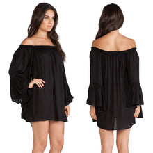 Europe Women Boho Chiffon Dress off the Shoulder Flare Sleeve Sexy Mini Dress Plus Size S M L XL TIML66 TIML66